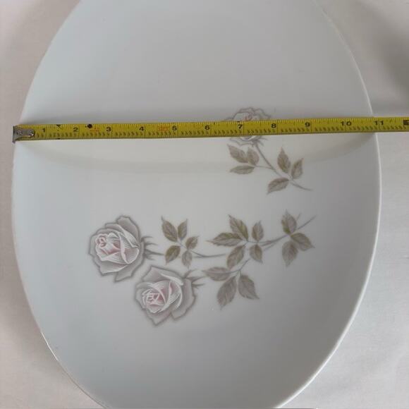 Noritake Edenrose 16" Oval Serving Platter Gray/Pink/White Roses VTG - Picture 7 of 9
